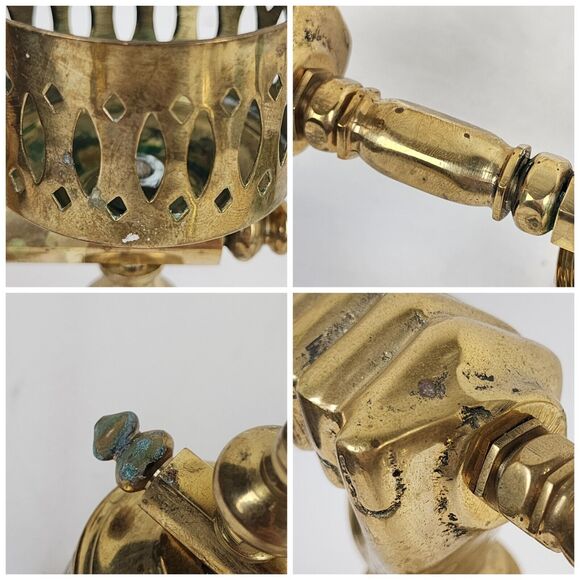 Vintage Brass Double Candle Holder Brass Hold to the Rod Hand Fist Masonic Mason - Picture 9 of 9